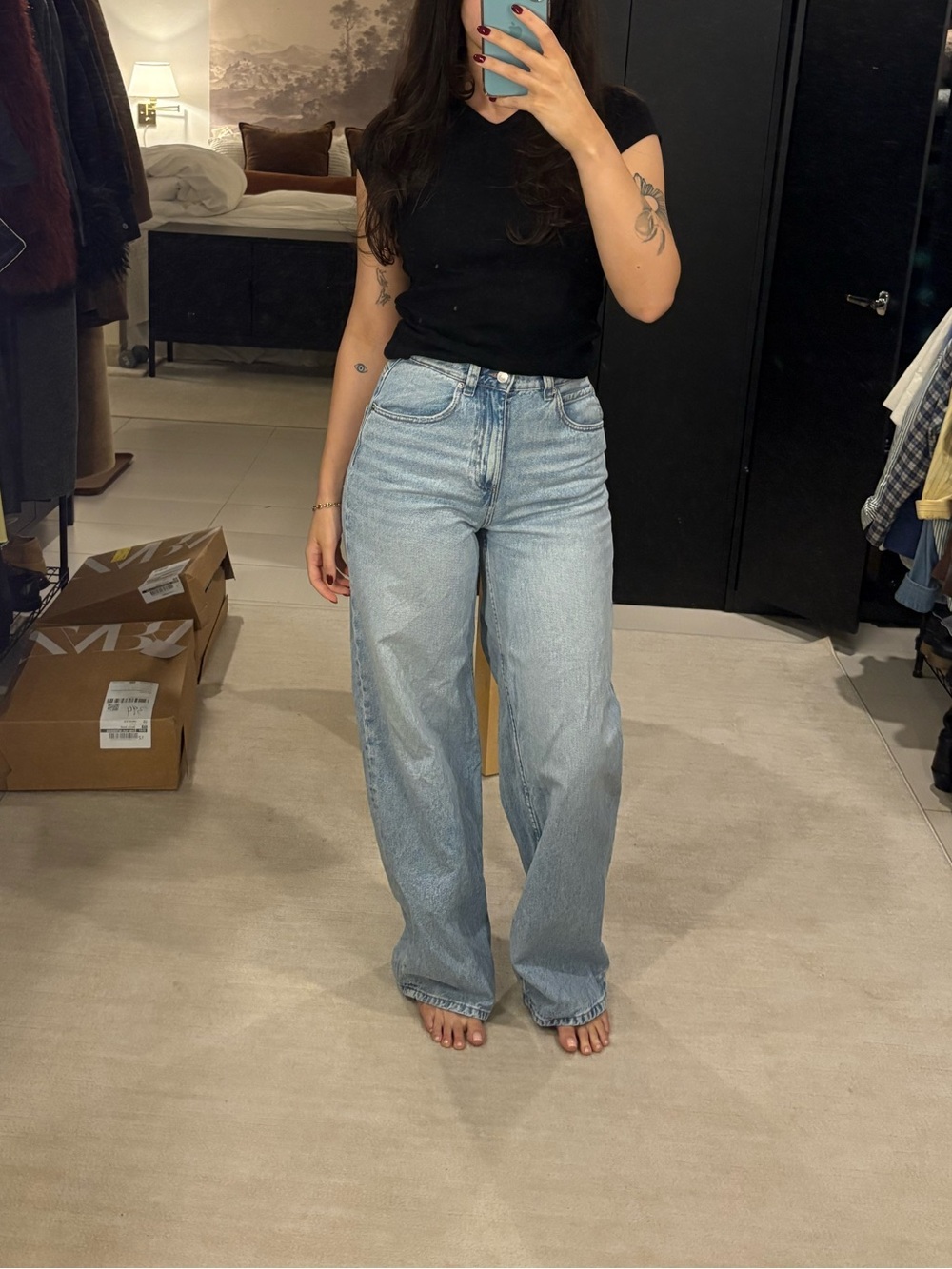 High-Rise Light Blue Wide-Leg Jeans for Women